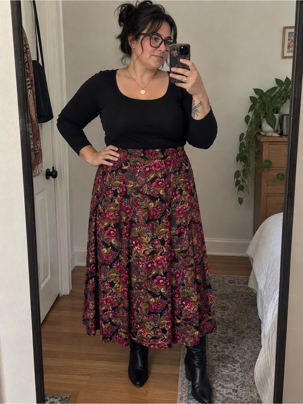 Vintage Norton McNaughton Petites Floral Paisley Rayon Midi Skirt Size 14